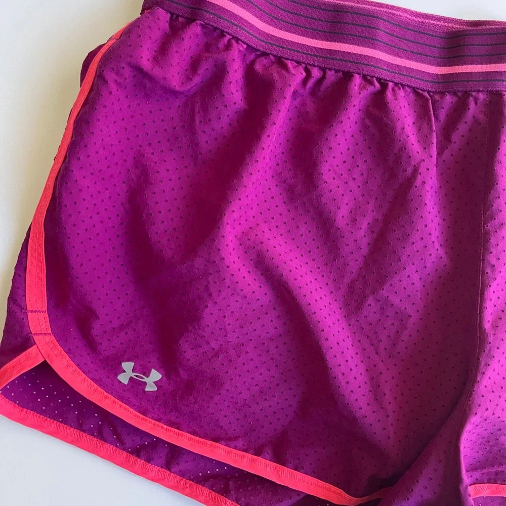 Under Armour Running Shorts‎ Womens Large Purple HeatGear Mesh Athletic Gym